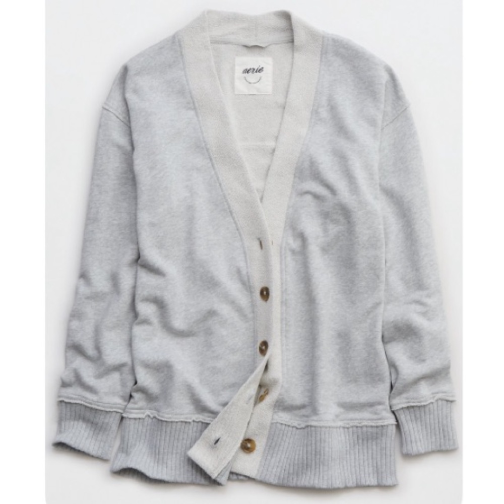 American Eagle Outfitters Light Gray Button-Up Cardigan